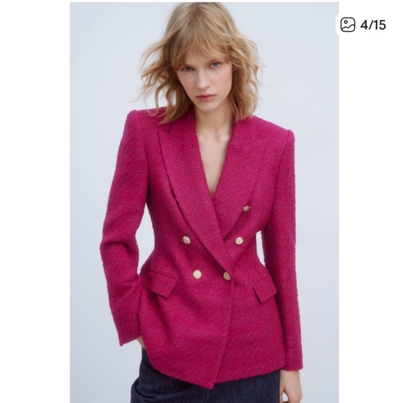 Zara Fuchsia Double-Breasted Blazer - Picture 2 of 6